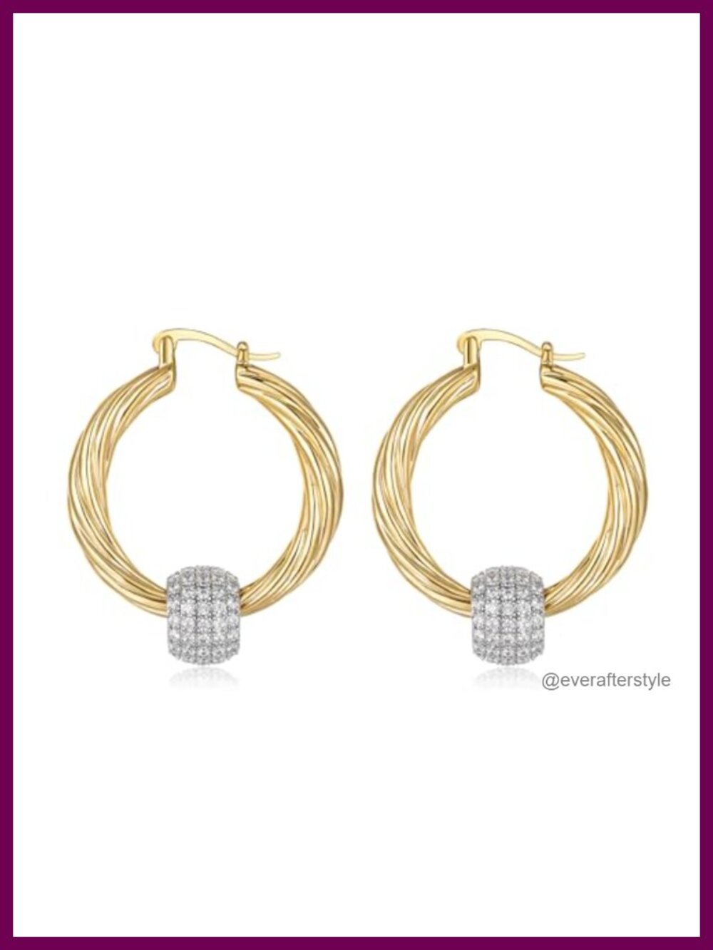 Gold Plated Hoop Earrings Clear Stone Disco Ball Hinged